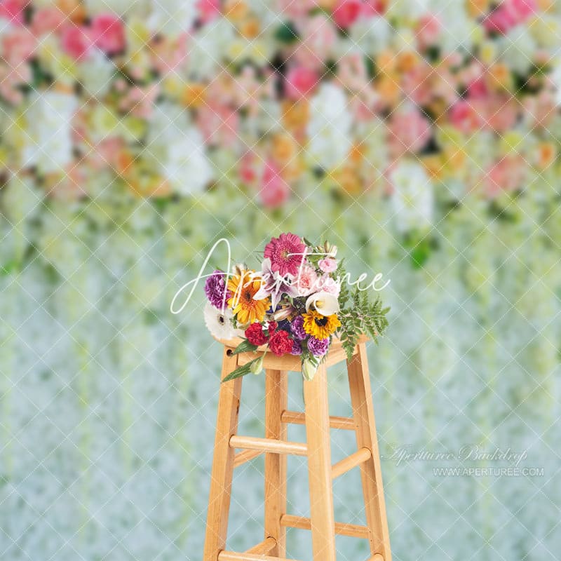 Aperturee - White Pink Blossom Wedding Portrait Photo Backdrop