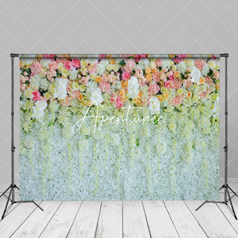 Aperturee - White Pink Blossom Wedding Portrait Photo Backdrop