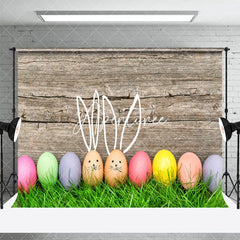 Aperturee - Wood Wall Green Grass Eggs Easter Backdrop For Photo