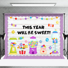 Aperturee - This Year Will Be Sweet Candy Purple Wooden Backdrop