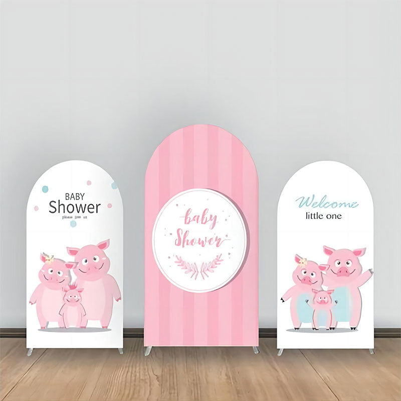 Aperturee - Three Pink Pigs Stripe Baby Shower Arch Backdrop Kit