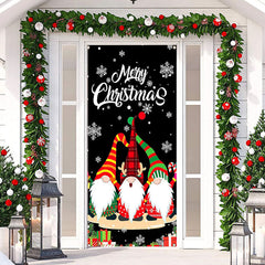 Aperturee - Three Xmas Elfs Snowflake Black Christmas Door Cover