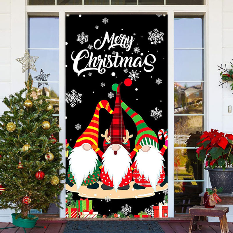 Aperturee - Three Xmas Elfs Snowflake Black Christmas Door Cover