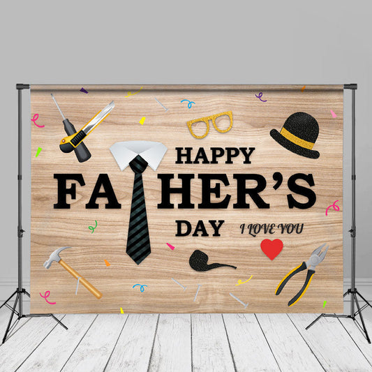 Aperturee - Tie Tools Hat Black Wooden Fathers Day Backdrop Decor