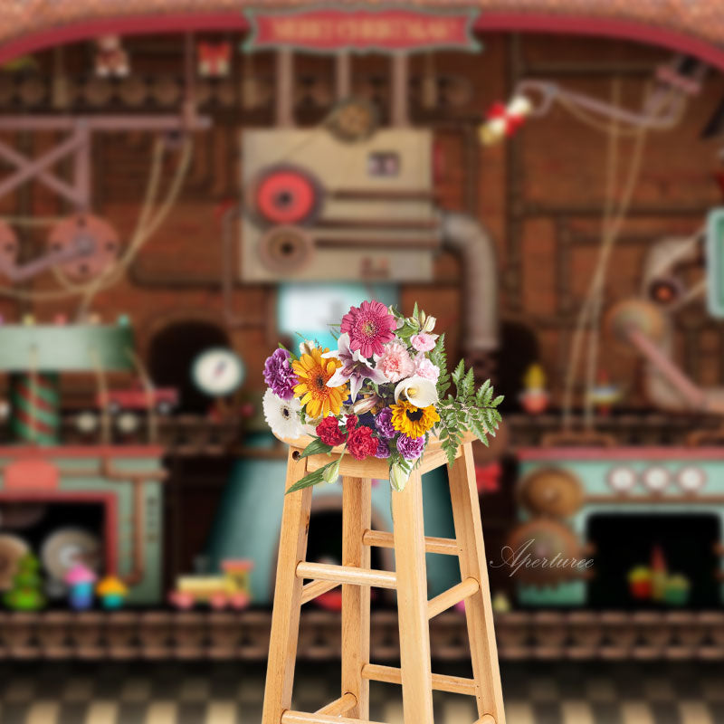 Aperturee - Toy Factory Steampunk Photoshoot Christmas Backdrop