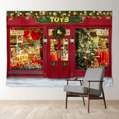 Aperturee - Toy Store Red Door Wreath Light Christmas Backdrop