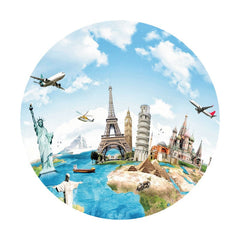 Aperturee - Travel Around The World Plane Round Birthday Backdrop