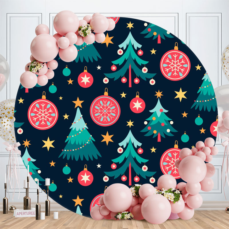 Aperturee - Tree Snowflake Round Christmas Backdrop For Party