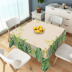 Aperturee - Tropical Green Golden Leaves Dining Room Tablecloth