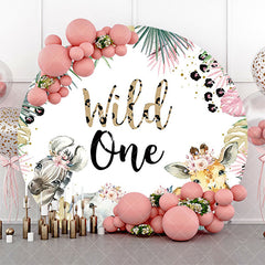 Aperturee - Tropical Leaves Animals Round 1st Birthday Backdrop