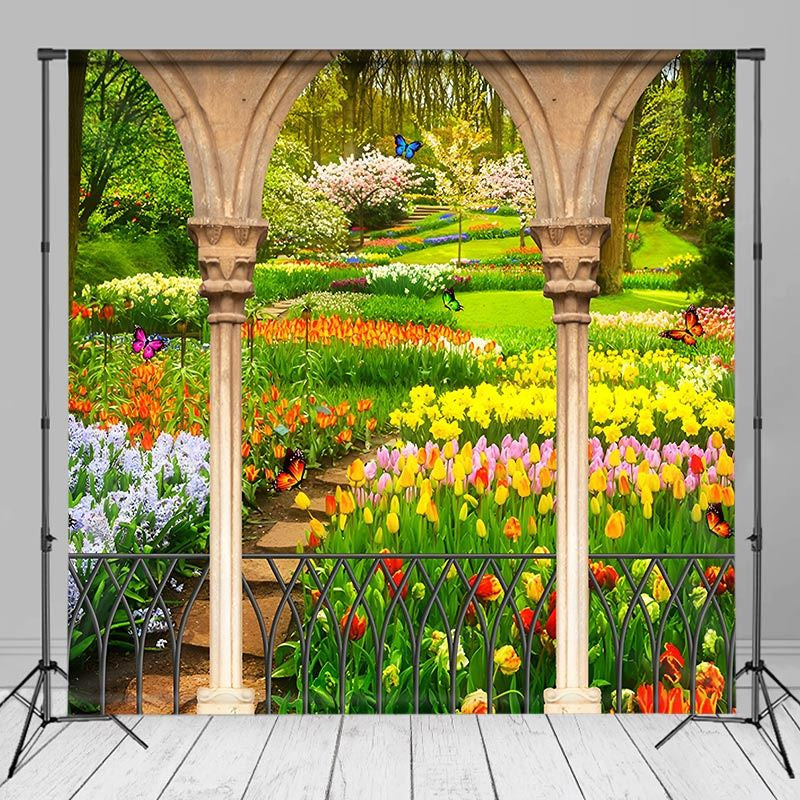 Aperturee - Tulip Flower Green Grass Garden Spring Photo Backdrop