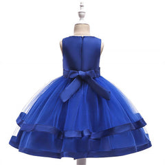 Aperturee - Tulle Bow Puffy Formal Party Wedding Kids Dress