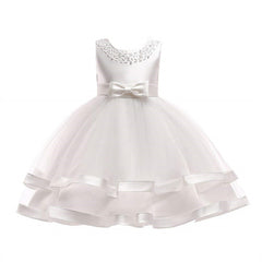 Aperturee - Tulle Bow Puffy Formal Party Wedding Kids Dress