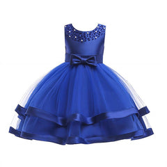 Aperturee - Tulle Bow Puffy Formal Party Wedding Kids Dress