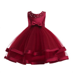 Aperturee - Tulle Bow Puffy Formal Party Wedding Kids Dress