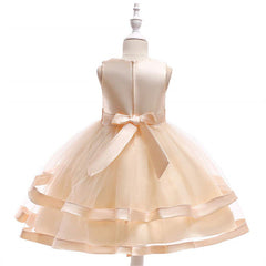 Aperturee - Tulle Bow Puffy Formal Party Wedding Kids Dress