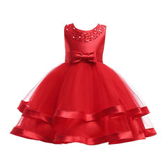 Aperturee - Tulle Bow Puffy Formal Party Wedding Kids Dress