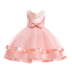 Aperturee - Tulle Bow Puffy Formal Party Wedding Kids Dress