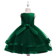 Aperturee - Tulle Bow Puffy Formal Party Wedding Kids Dress