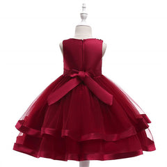 Aperturee - Tulle Bow Puffy Formal Party Wedding Kids Dress