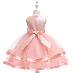 Aperturee - Tulle Bow Puffy Formal Party Wedding Kids Dress