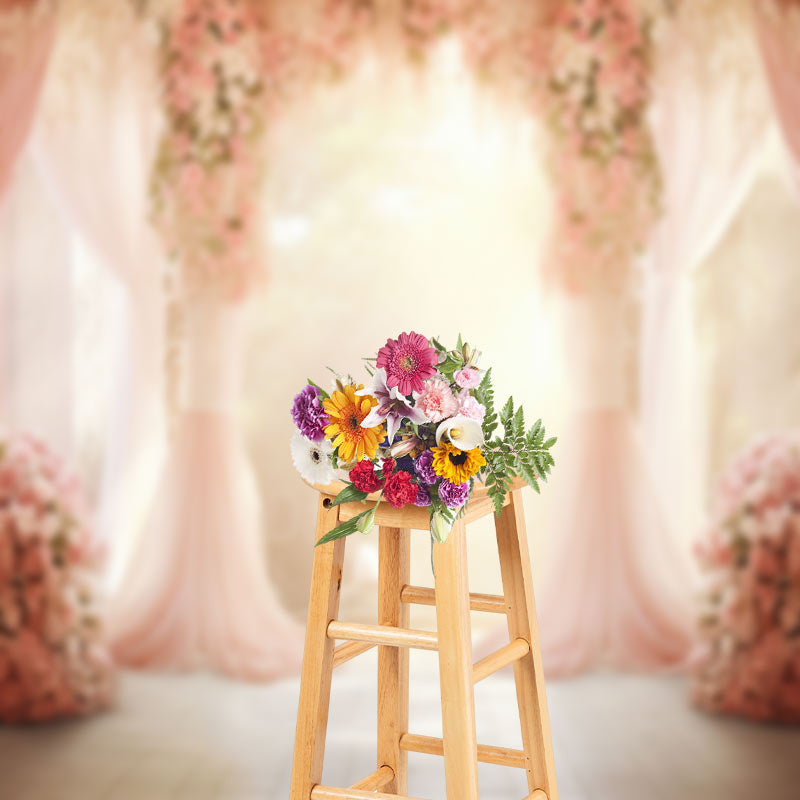 Aperturee - Tulle Curtain Rose Decoration Wedding Photo Backdrop