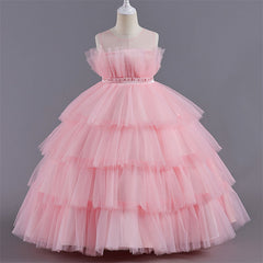 Aperturee - Tulle Princess Ruffles Lace Tiered Party Kids Dress
