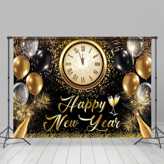 Aperturee - Twelve Clock Black Gold Glitter New Year Backdrop