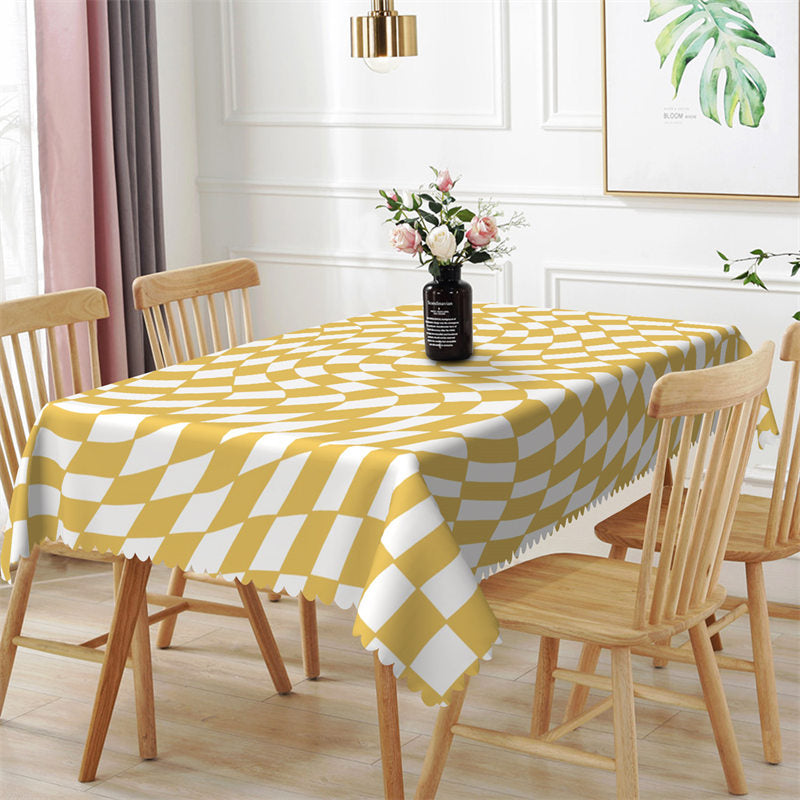 Aperturee - Twisted White Yellow Plaid Rectangle Tablecloth