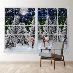 Aperturee - Two Deer Snow Forest Moon Night Christmas Backdrop