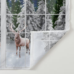 Aperturee - Two Deer Snow Forest Moon Night Christmas Backdrop