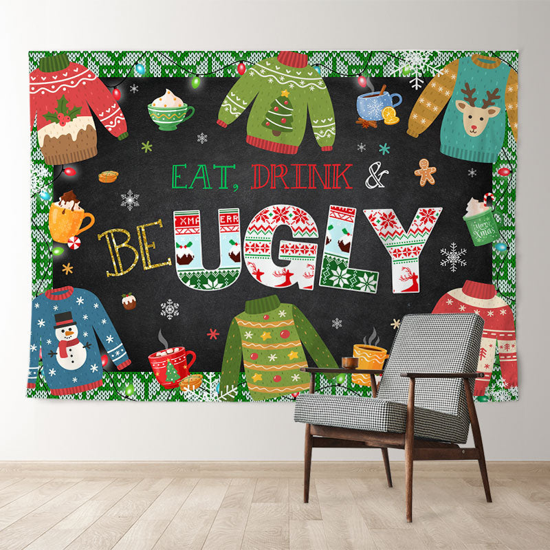 Aperturee - Ugly Sweater Eat Drink Colorful Christmas Backdrop