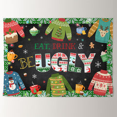 Aperturee - Ugly Sweater Eat Drink Colorful Christmas Backdrop