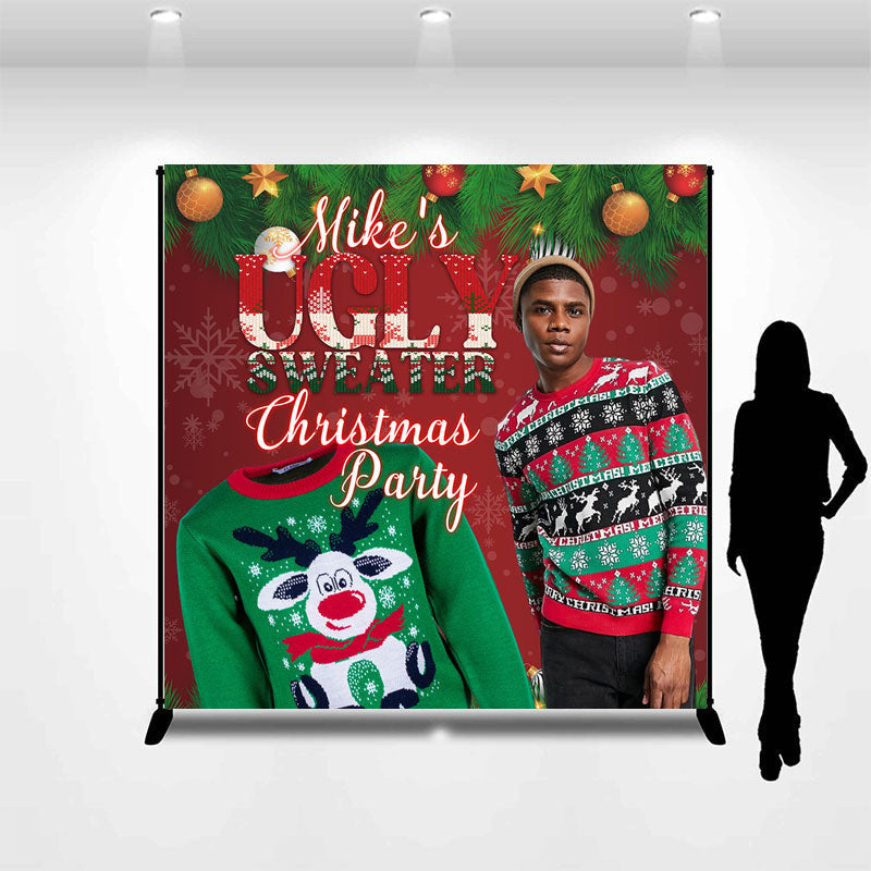 Aperturee - Ugly Sweater Plant Custom Photo Christmas Backdrop