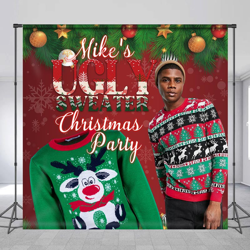 Aperturee - Ugly Sweater Plant Custom Photo Christmas Backdrop