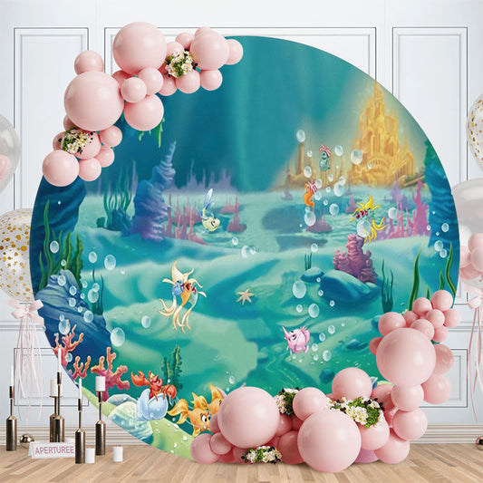 Aperturee - Under The Sea World Round Happy Birthday Party Backdrop