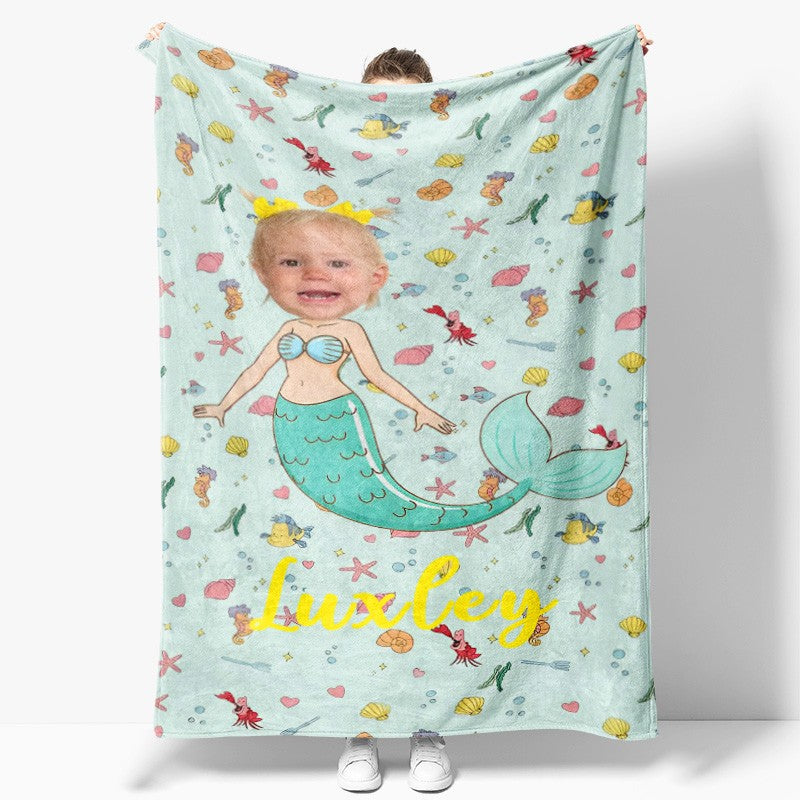 Aperturee - Undersea Fishes Little Mermaid Custom Photo Blanket