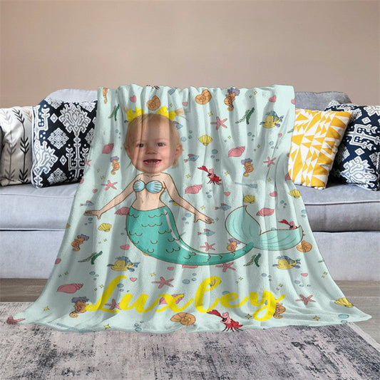 Aperturee - Undersea Fishes Little Mermaid Custom Photo Blanket