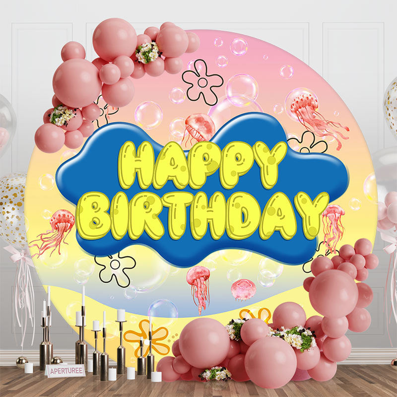Aperturee - Undersea Jellyfish Round Happy Birthday Backdrop