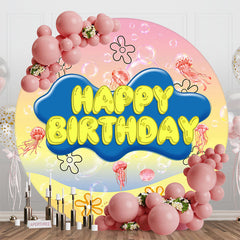 Aperturee - Undersea Jellyfish Round Happy Birthday Backdrop