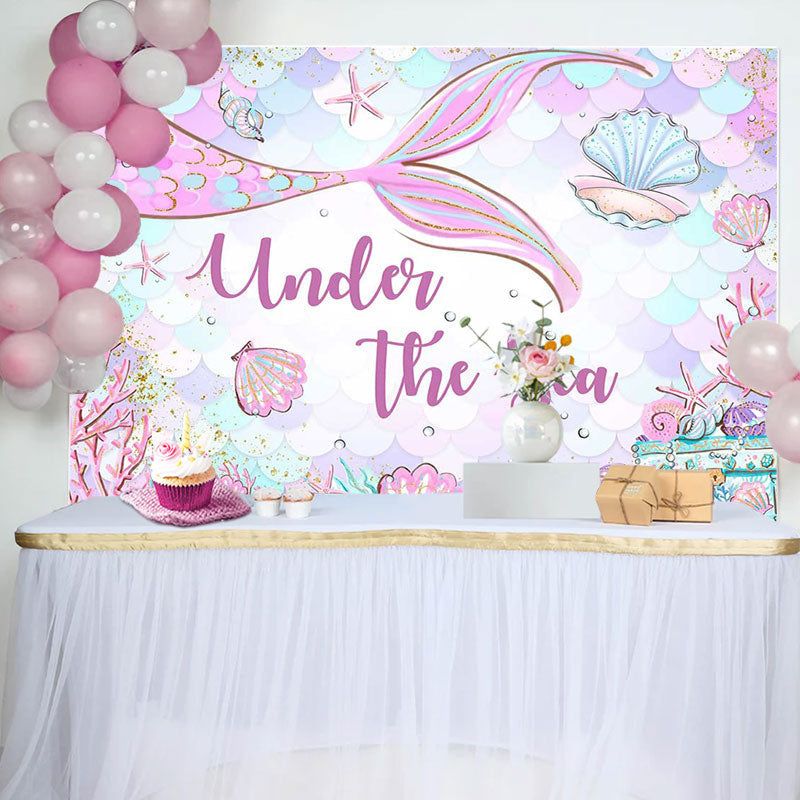 Undersea Mermaid Shell Baby Shower Backdrop For Girl - Aperturee