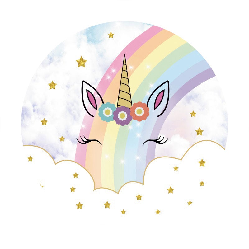 Aperturee - Unicorn With Rainbow And Star Round Birthday Backdrop