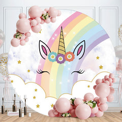 Aperturee - Unicorn With Rainbow And Star Round Birthday Backdrop