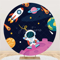 Aperturee - Universe Rocket Asronanut Round Birthday Backdrop