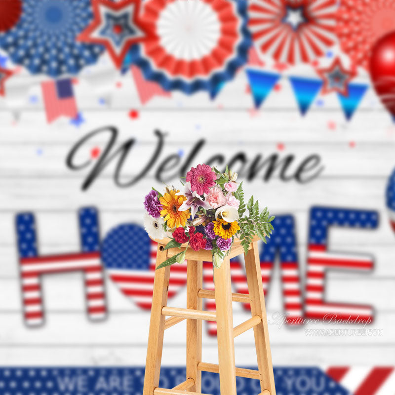 Aperturee - US Flag Wood Welcome Home Independence Day Backdrop