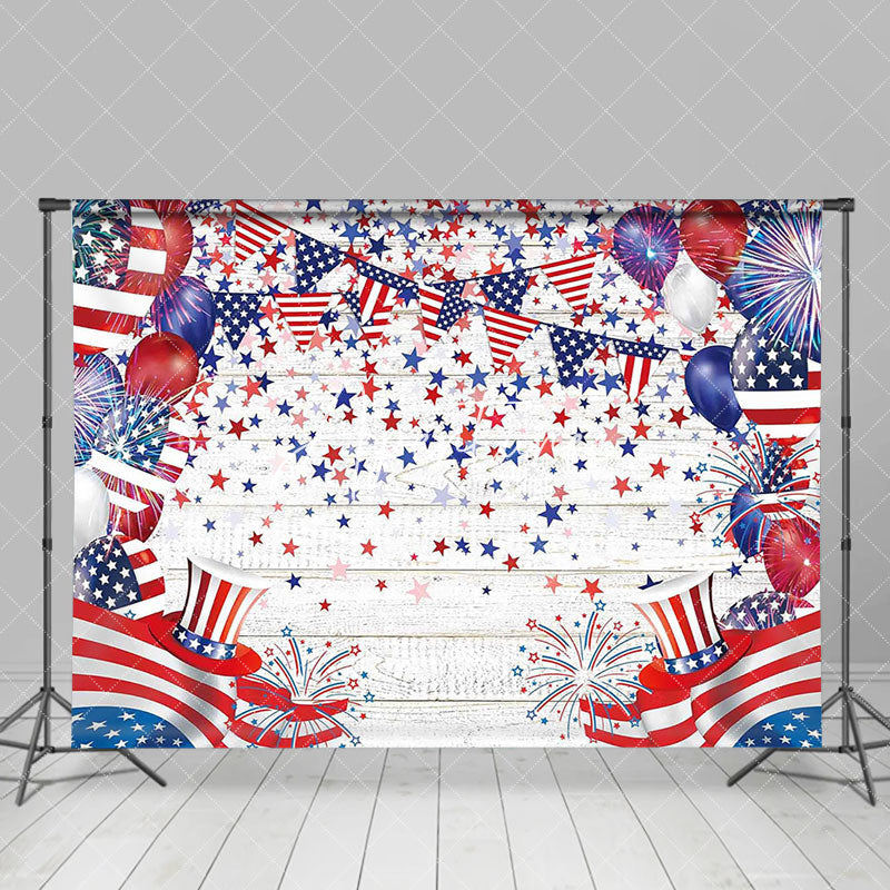 Aperturee - Usa Flag Balloons Hat Star Wooden Labor Day Backdrop