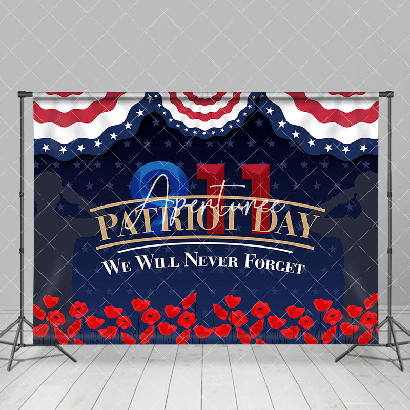 Aperturee - Usa Flag Red Floral Never Forget Patriot Day Backdrop
