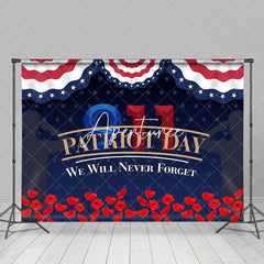 Aperturee - Usa Flag Red Floral Never Forget Patriot Day Backdrop