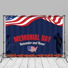 Aperturee - USA Flag Soldier Dark Blue Memorial Day Photo Backdrop