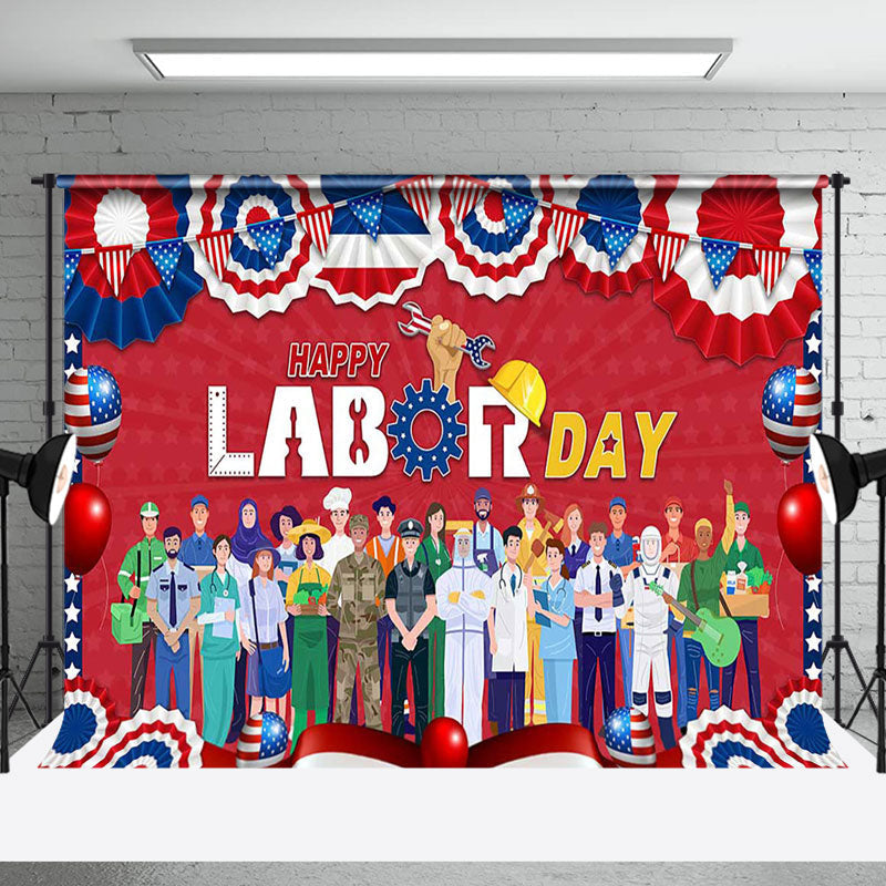 Aperturee - Usa Flag Various Worker Happy Labor Day Backdrop